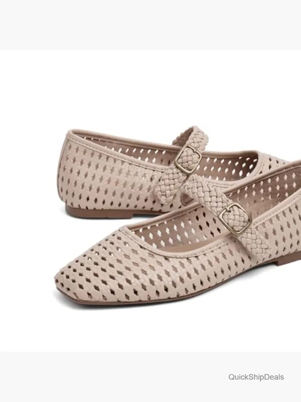 Breathable Woven Leather Mary Janes Ballet Flats Slip On Round Toe